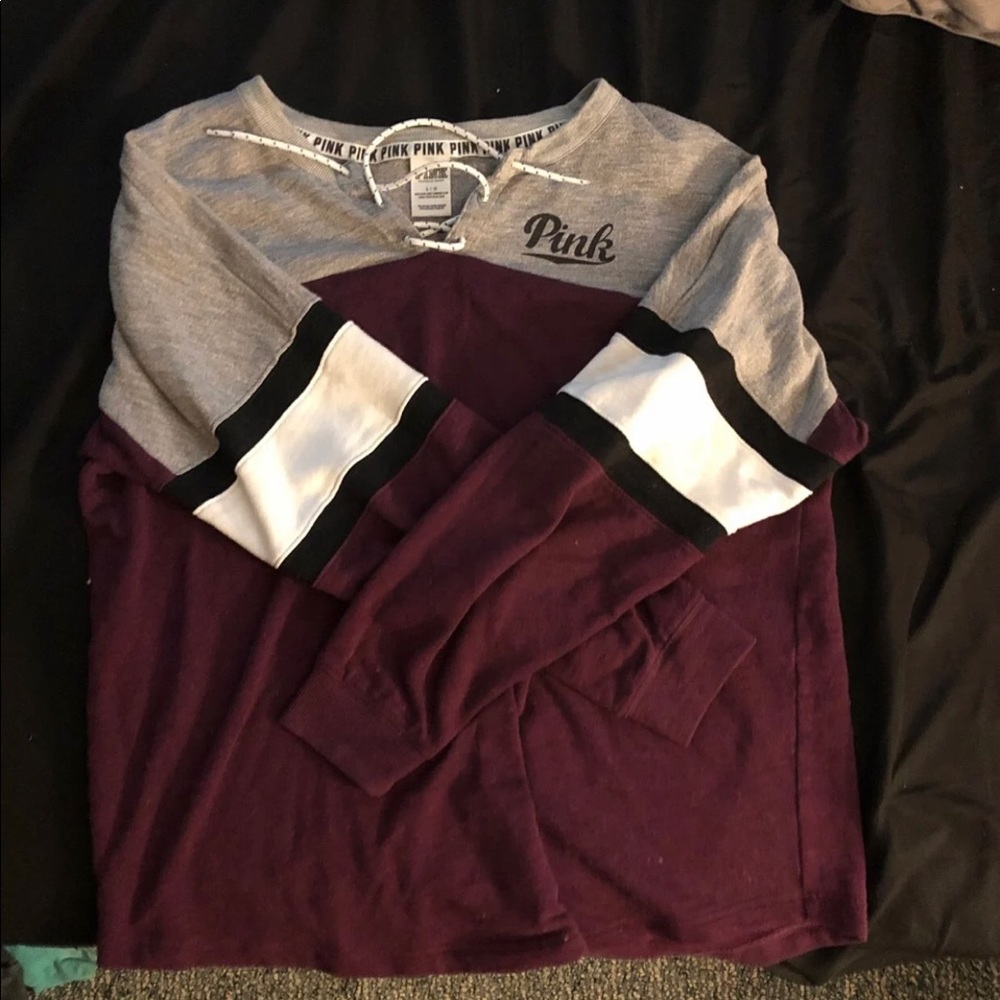 VS PINK long sleeve shirt with lace up V neck
